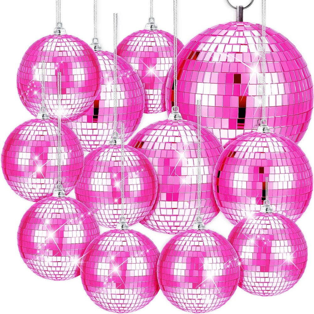 NWT WILLBOND 12 Pack Pink Disco Ball Ornaments Mirror Party Decorations
